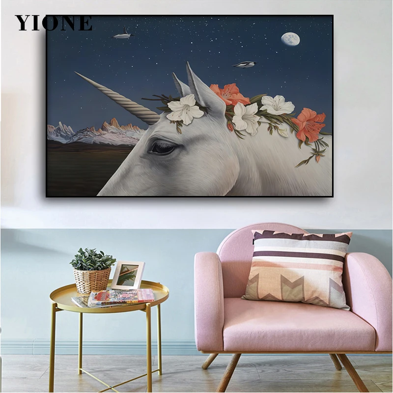 

Fairy Tale Starry Whale Polar Bear Flower Horse Posters and Prints Cartoon Abstract Animal Canvas Art Painting Wall Decoration