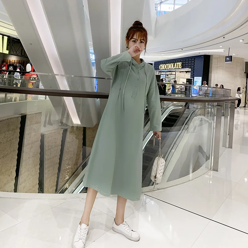 

Autumn Loose Casual Maternity Nursing Dress for Pregnant Women Breastfeeding Dress Long Sleeve Hooded Feeding Dress