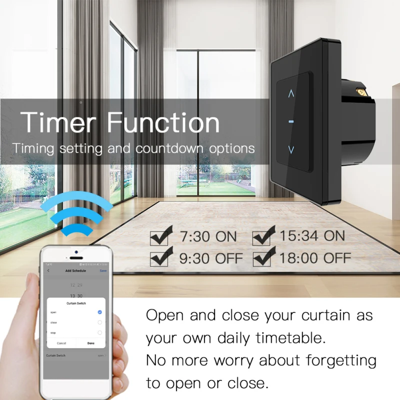 Tuya WiFi Smart Curtain Switch Touch Design Blinds Work With Life Alexa Google Home For Motorized And Roller | Электроника