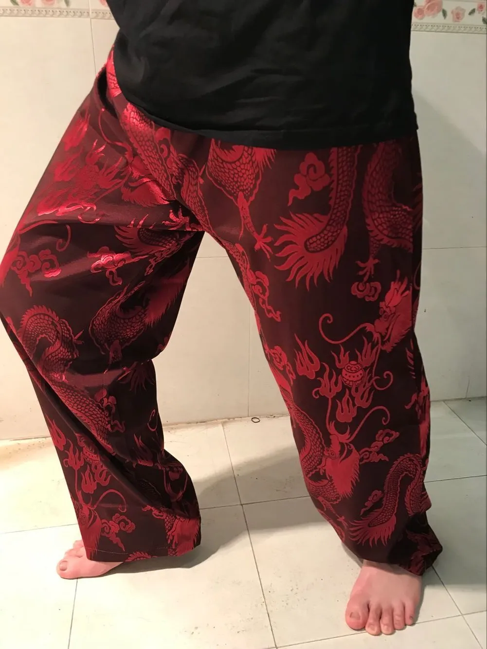 Брюки мужские атласное шелковое с эластичным поясом облегающие японские штаны