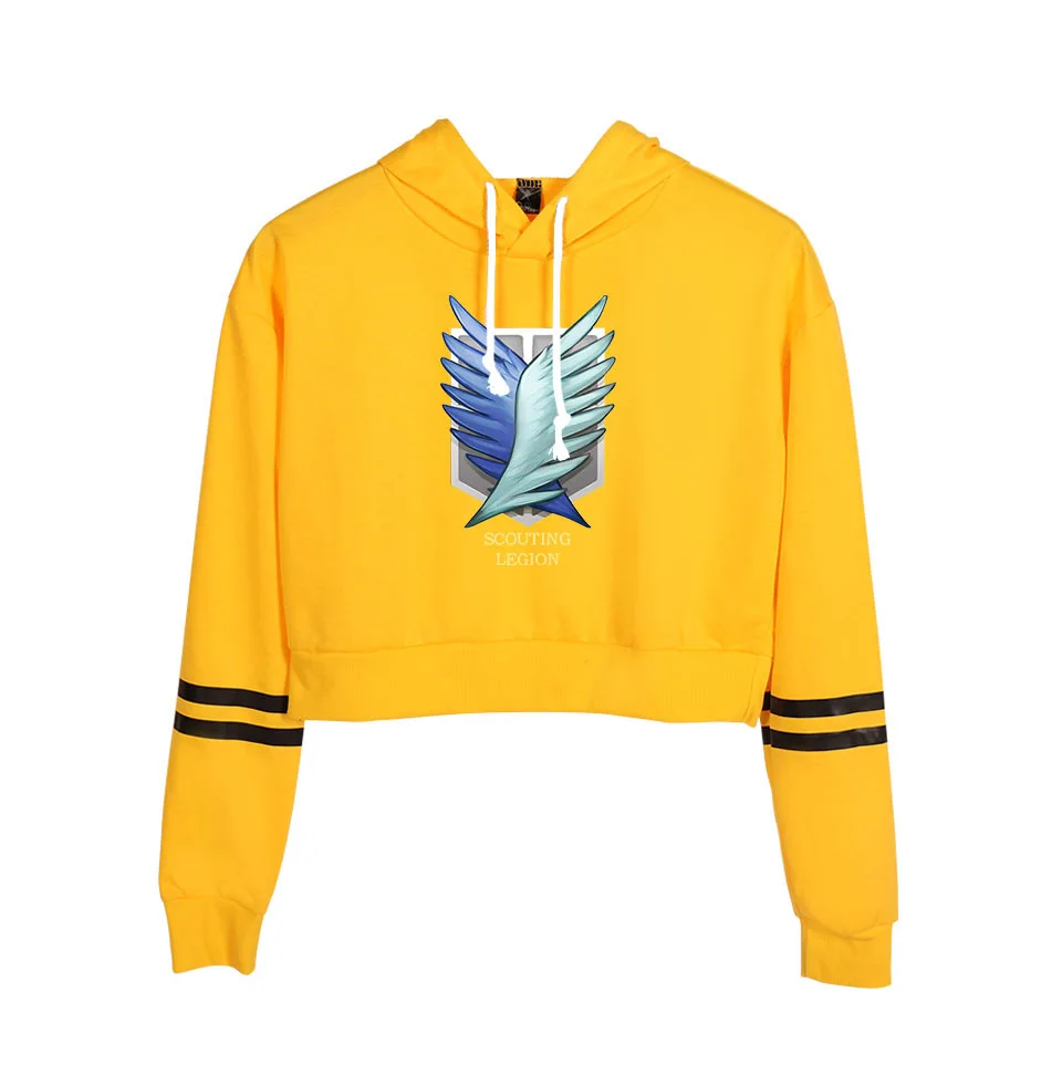 Женский Короткий Джемпер желтый короткий топ с капюшоном и аниме Атака Титанов