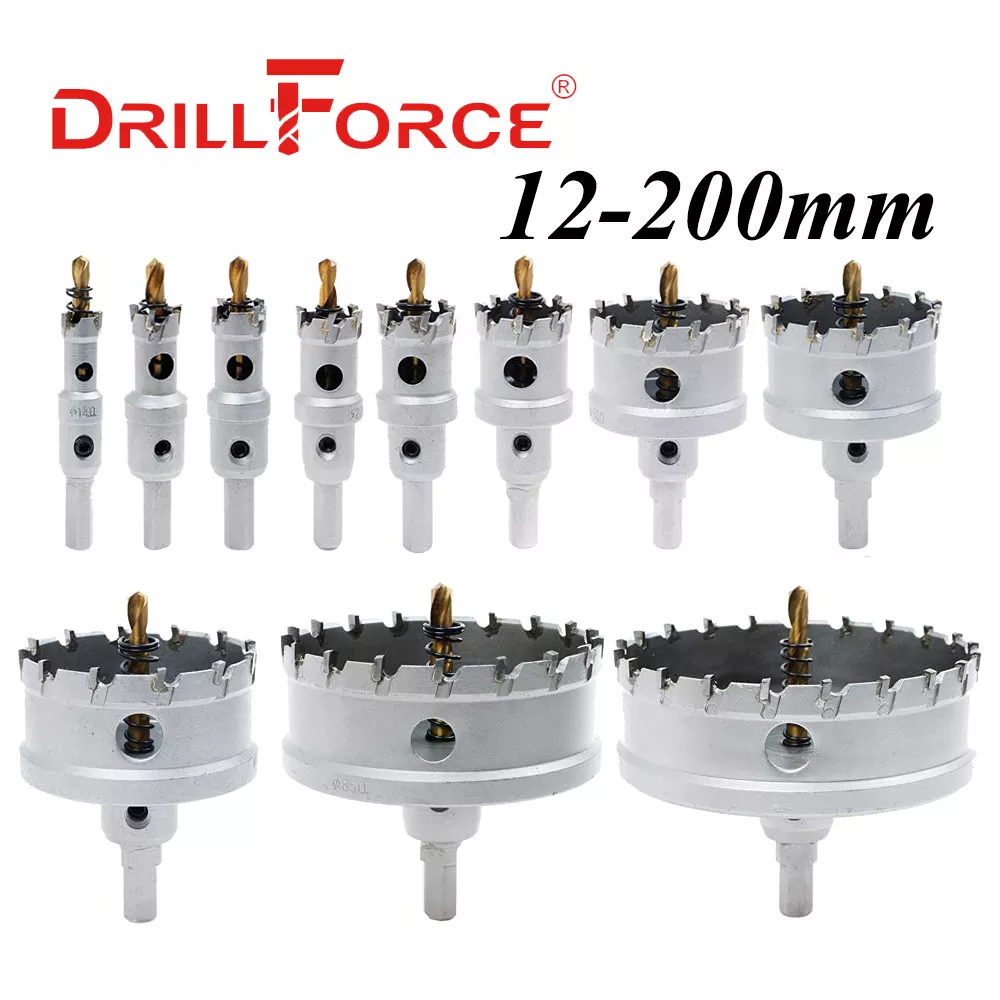 Drillforce 12-200mm TCT Hole Saw Drill Bits Alloy Carbide Cobalt Steel Cutter Stainless Steel Plate Iron Metal Cutting Kit