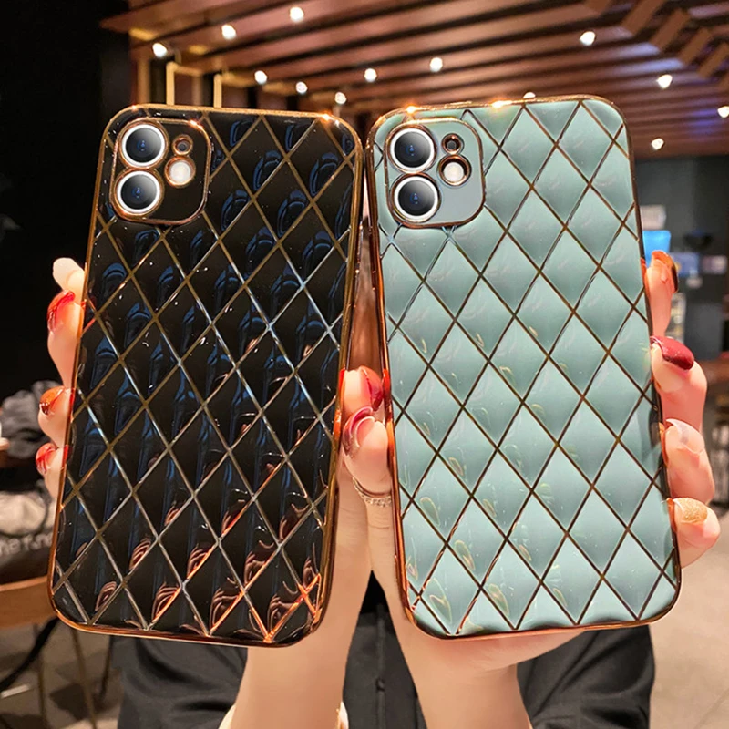 

Matte Plating Case for iPhone 12 IPhone11 Pro Max XS X XR 7 8 Plus Soft Silicone Back Diamond 3D Camera Cover Girls Women Luxury