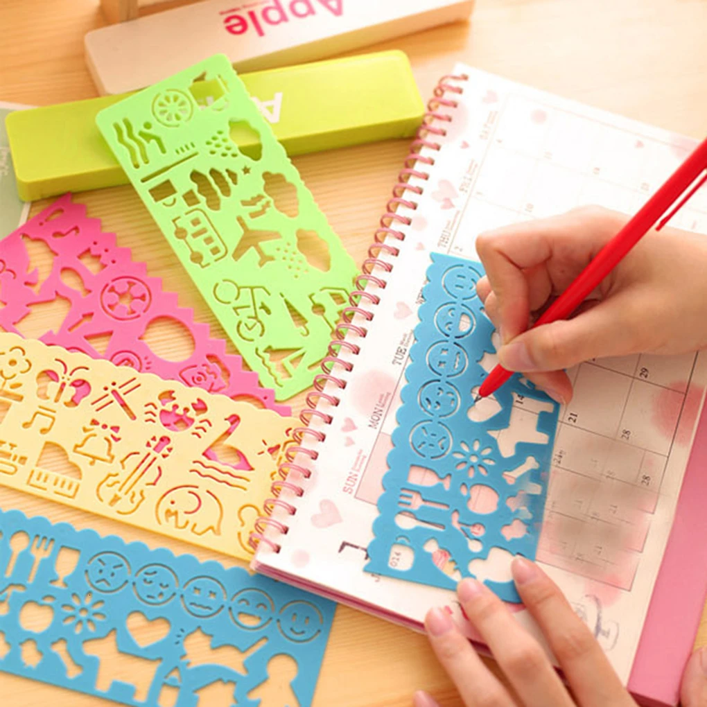 

4pcs Creative Stationery Stencil Ruler Cute Drawing Drafting Tool DIY Draw Education For Children School Painting Supplies Toy