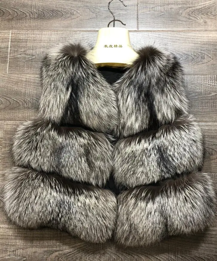 silver fox Harppihop, натуральный мех енота, Женский Зимний короткий жилет, натуральный мех, толстый мех, горячая Распродажа, модель, быстрая - Цвет: silver fox