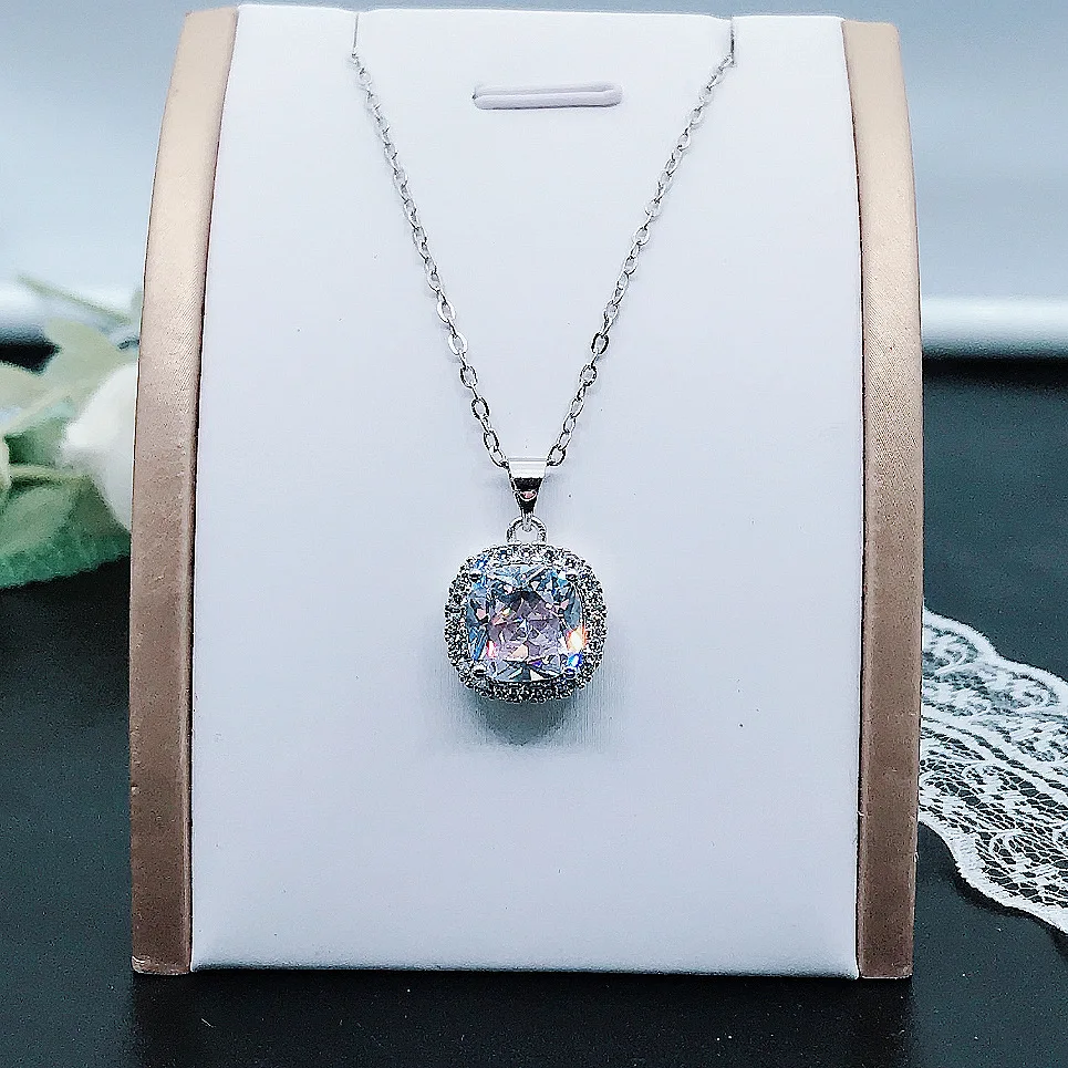 

Solid S925 Sterling Silver Square VVS1 Diamond Pendant Jewelry for Women Casual Silver 925 Jewelry Necklace Pendants Girls