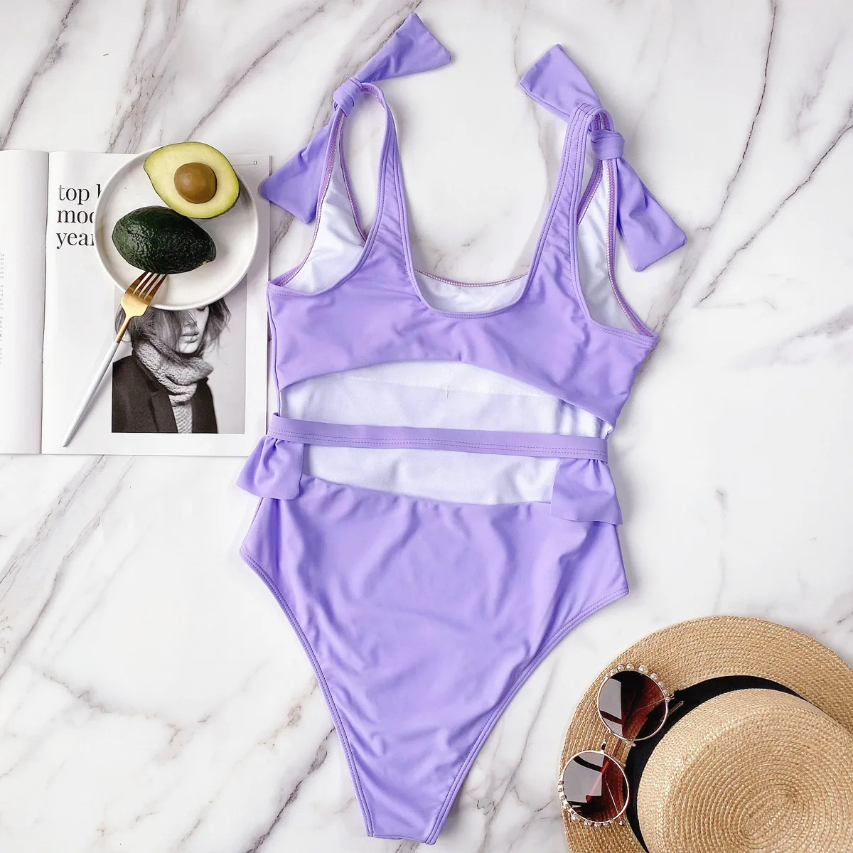 

new frilly small belt bikini ladies one-piece swimsuit swimwear European and American ladies swimsuit sexy solid color bikini