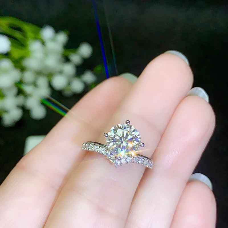BOEYCJR 925 Silver 2ct F color Moissanite VVS Engagement Wedding Diamond Ring With national certificate for Women | Украшения и