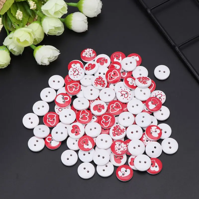 2020 новинка 100 шт Деревянный красный белый сердце любовь Деревянные ломтики