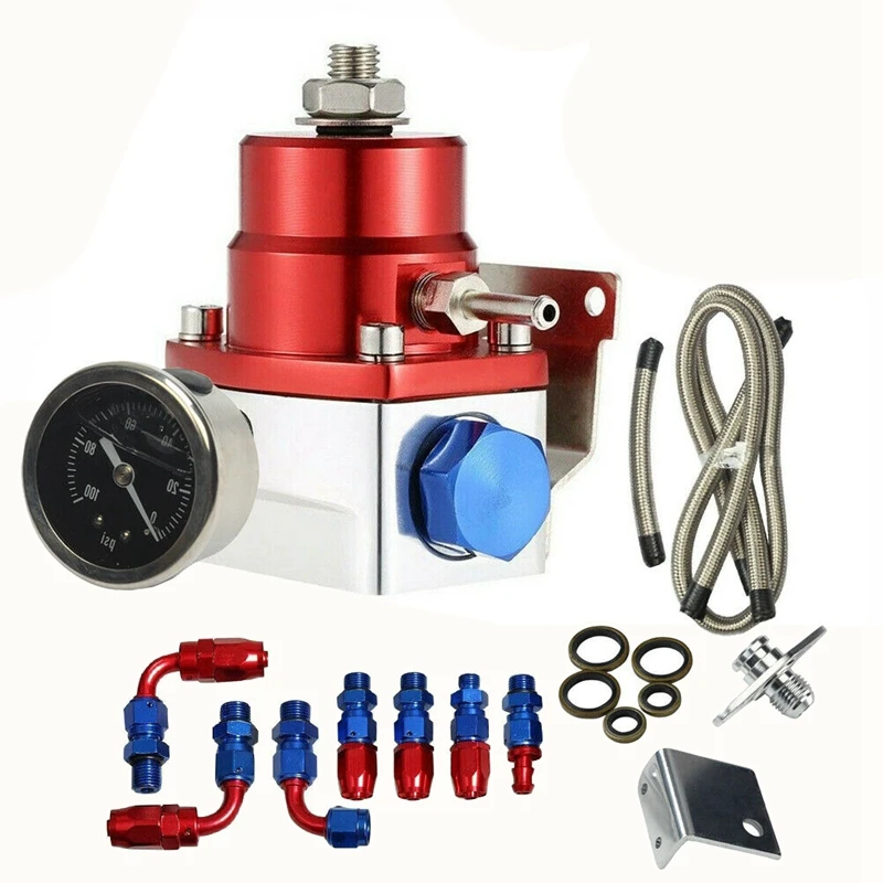 

Universal Adjustable Fuel Pressure Regulator Kit with Oil Gauge 0-100 Psi-6AN Fitting End Red-Blue Auto Parts