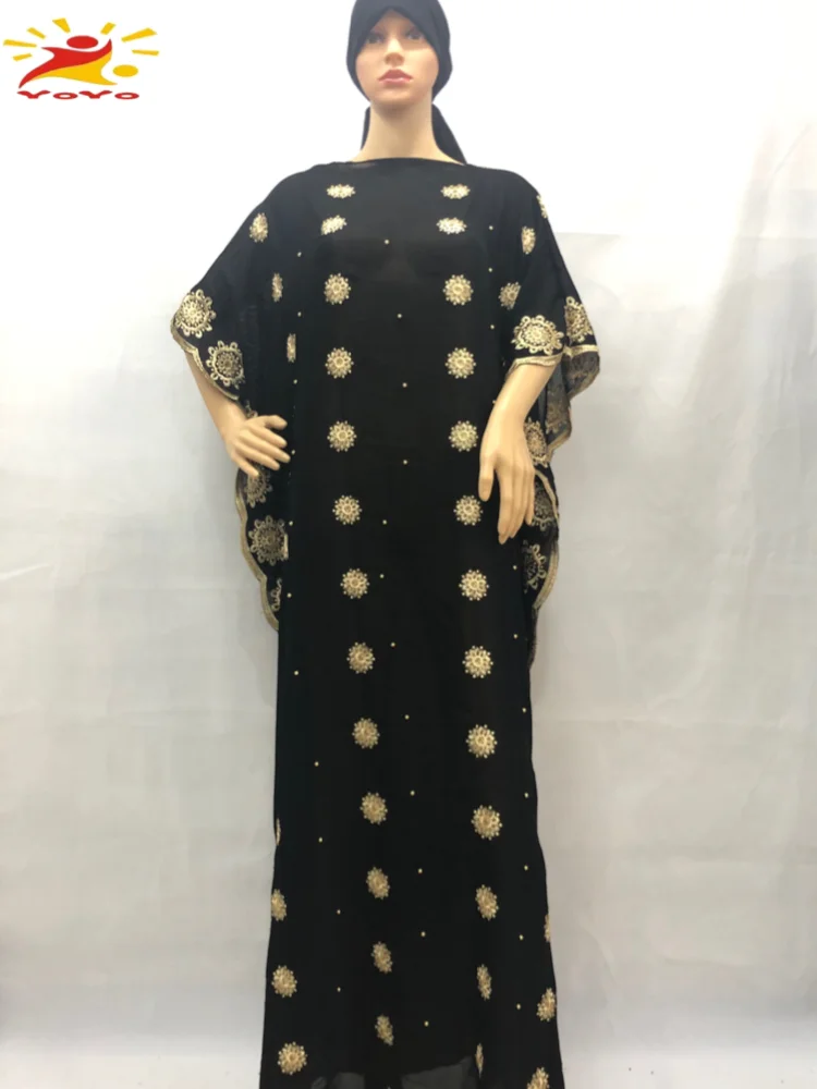Модная африканская абайя, длинная Дашики, повседневная одежда со стразами, черное платье с шарфом, свободная мусульманская одежда для африк...