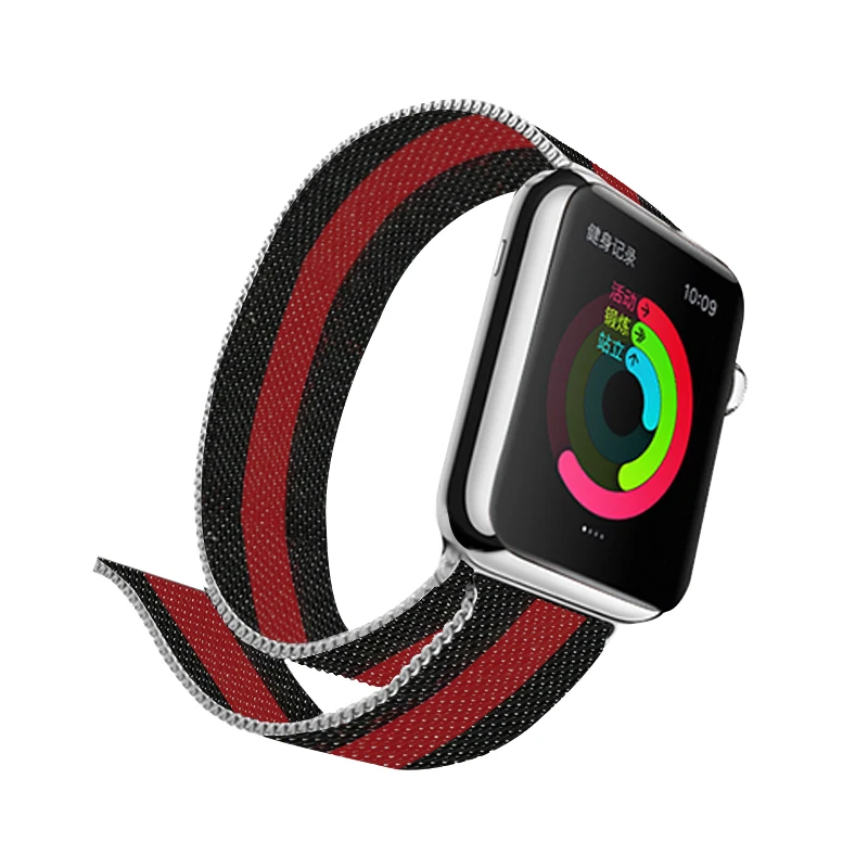Миланская петля, черный, красный дизайн, для Apple Watch, 42 мм, полосы серии 3, металлическая лента, бразильский ремешок, 40 мм, 44 мм, для Iwatch 4