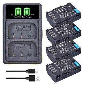 Аккумулятор DMW BLF19, BLF19, BLF19E, 1860 мА  ч, 4 шт., DMW-BLF19E, DMW-BLF19, зарядное устройство с двумя USB-разъемами с ЖК-дисплеем для Panasonic Lumix GH3, GH4, GH5, G9