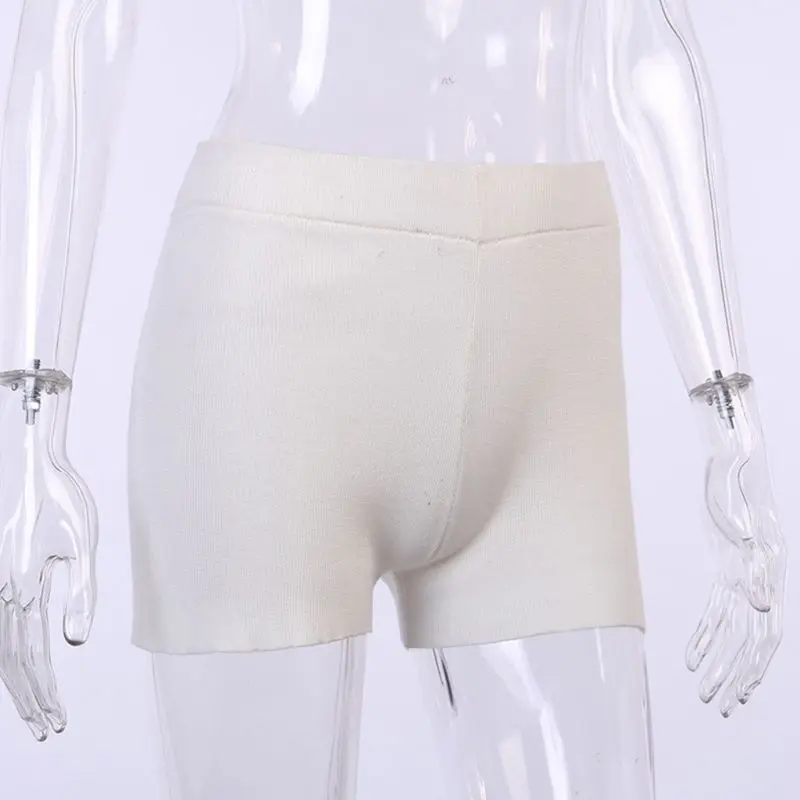 

Women Summer Casual High Waist Shorts Ribbed Knitted Striped Solid Color Hot Leisure Sporty Fitness Stretch Straight Leggings