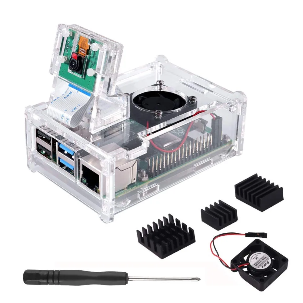 Aokin для Raspberry Pi 4 B чехол с поддержкой установки камеры с радиаторами+ чехол для камеры+ охлаждающий вентилятор+ акриловый чехол