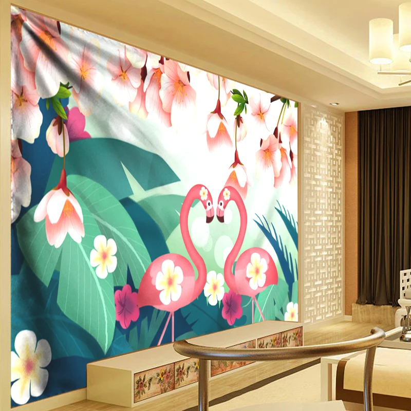 Аниме пара Фламинго гобелен настенный с мандалой Цветы Листья хиппи стены