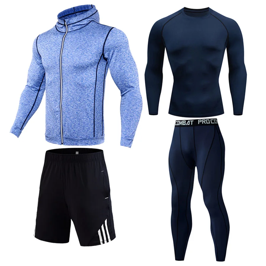 4-piece suit 6 Мужское длинное зимнее термобелье 4 шт спортивный костюм Спортивные Компрессионные костюмы спортивный костюм тренировочный комплект Мужской полный костюм спортивный костюм - Цвет: 4-piece suit 6
