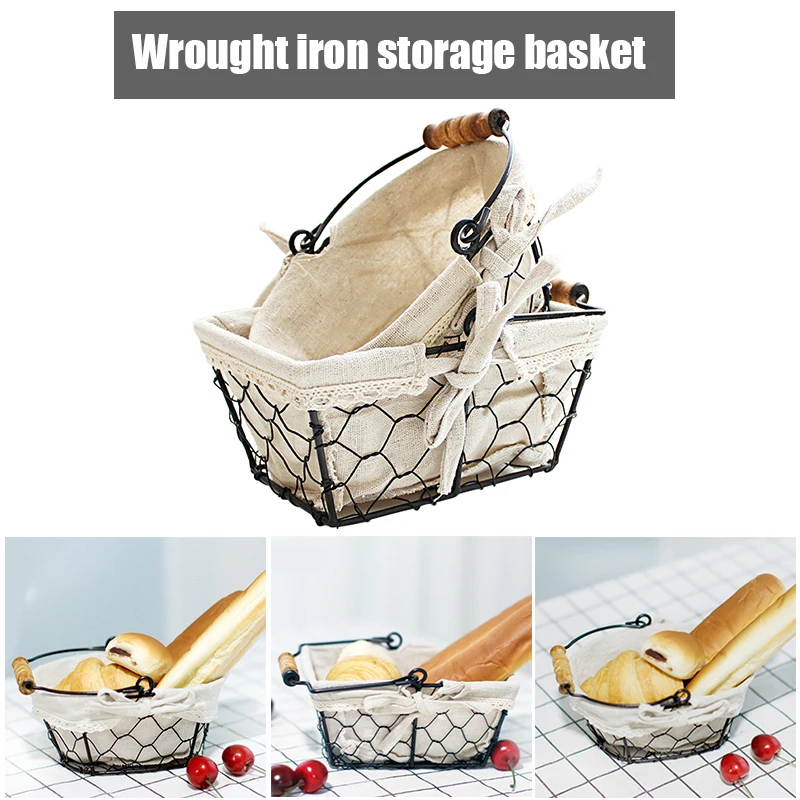 

Vintage Wrought Iron Breadbasket Kitchen Organizer Desk Organizer Food Container Desktop Basket