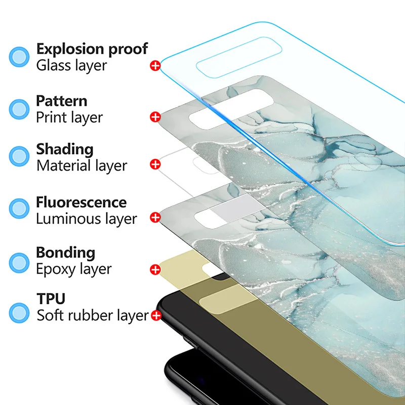 Glass Case For Samsung Galaxy S20 FE S10 S9 S8 Plus Note 20 Ultra 10 Lite 9 8 Shell Phone Cover Capa Marble Art Fashion Coque
