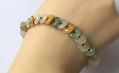 

LETSFUN Fine Jewelry Fine Grade A Jadeite Jade Colorful Lucky Beads Link Baby's Knitted Bracelet Xlee Free Shipping