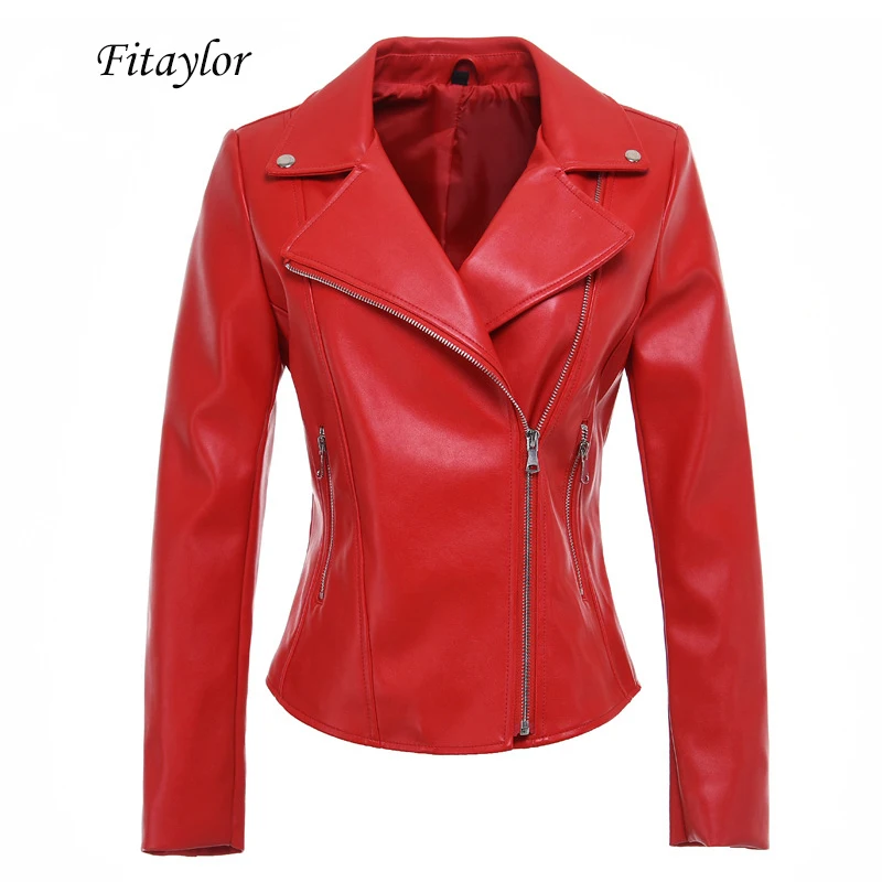 Женская байкерская куртка Fitaylor Повседневная тонкая из мягкой искусственной кожи
