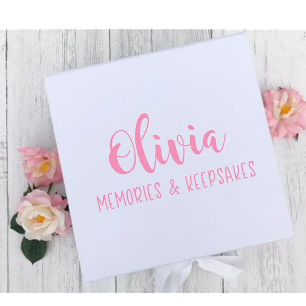 

Personalised memory box for new baby girl featuring name, custom baby keepsake box for newborn's parents, Baby shower gift box