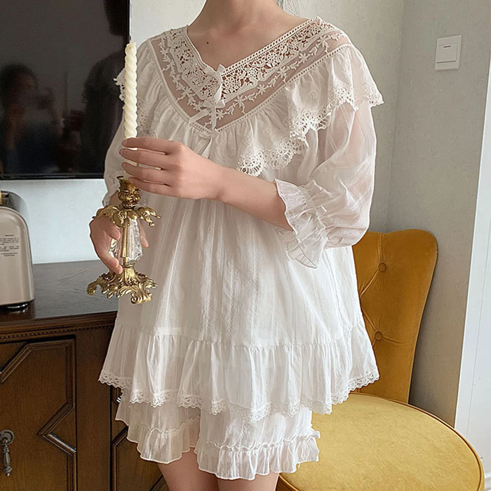 Пижамный комплект Женский в ретро стиле Милая роскошная кружевная Пижама