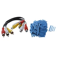 200pcs 4 sizes polyolefin heat shrink tubing cable sleeve blue 1 set 3 rca male jack to 6 rca female plug splitter audio video