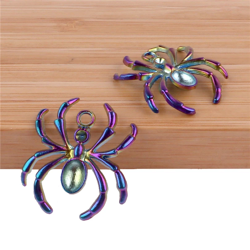 

10X 23605 Rainbow Color Spider Pendant Metal Jewelry DIY Making Findings Charms Pendants
