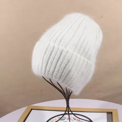 

Зимние теплые мягкие однотонные шапки, шапка, женская шапка из сетчатой Красной шерсти, шапки из шерсти пшеницы и кроличьего меха, модные ша...