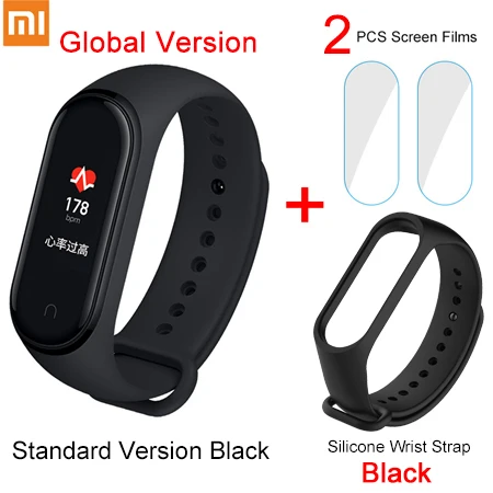 GB Add Strap Films Xiaomi Mi Band 4 фитнес браслет управление музыкой Bluetooth 5,0 AMOLED сенсорный экран AI монитор сердечного ритма - Цвет: GB Add Strap Films