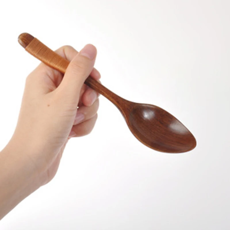 

2pcs Wooden Coffee Soup Spoon Kitchen Utensil Tableware With Handle Knitting