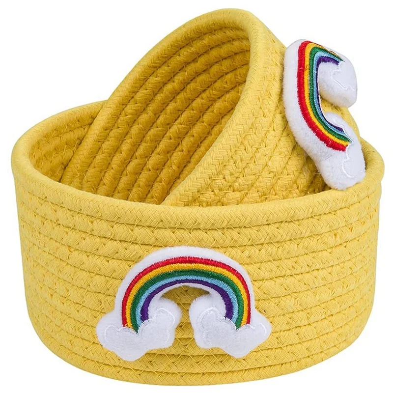 

2PCS Basket Mini Woven Basket Round Cotton Rope Basket Small Storage Basket Decoration Children's Dog Toy Key Storage
