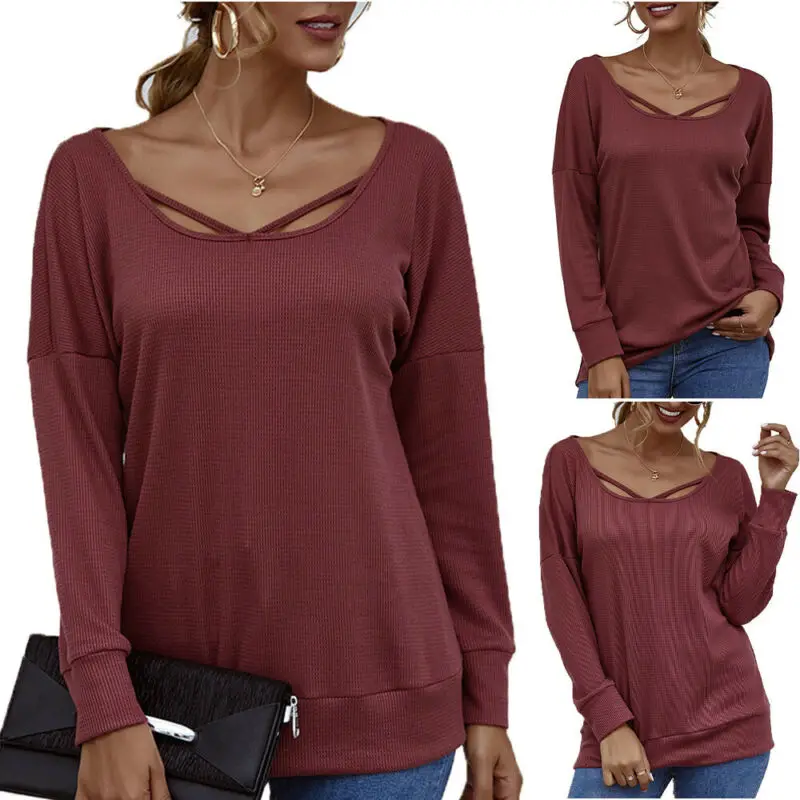 

Women Long Sleeve Casual Blouse T-shirt Tops Ladies Tee Shirts Plain Pullover UK