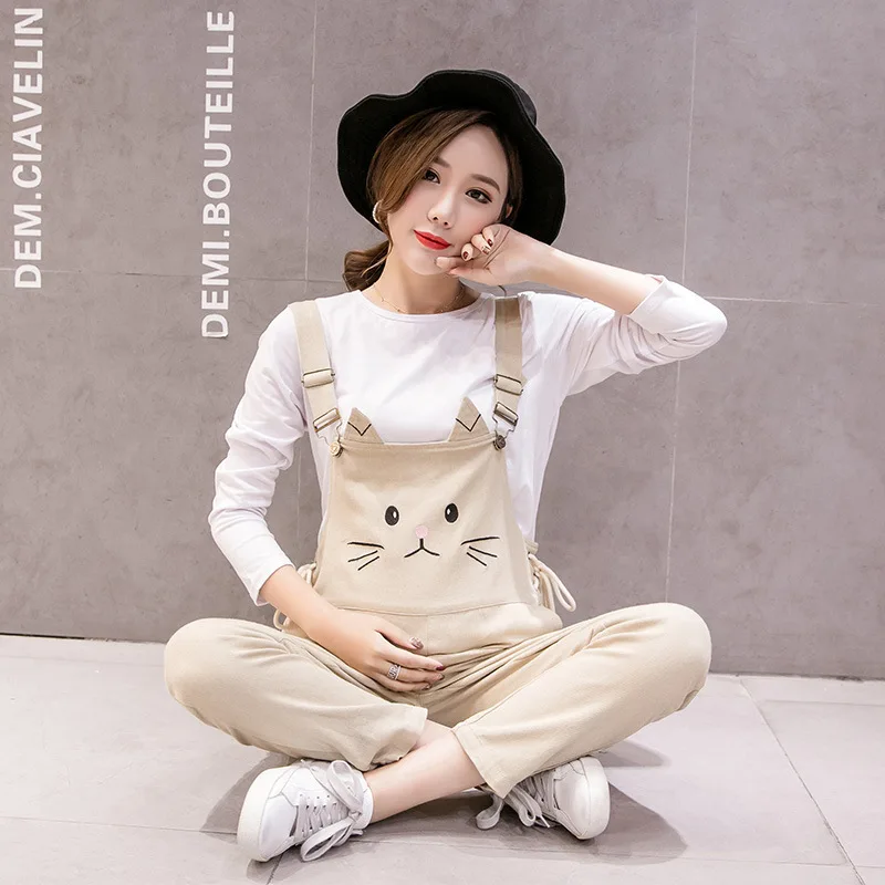 Женский хлопковый комбинезон для беременных с вышивкой кошки на бретелях