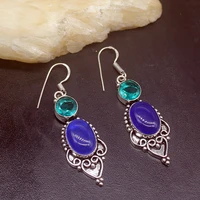 gemstonefactory big promotion 925 silver antique blue agate topaz women ladies jewelry gifts dangle drop earrings 20212010