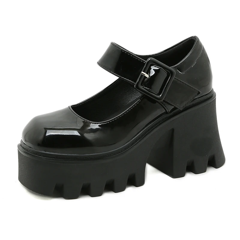 

Туфли в стиле ретро для женщин, туфли из лакированной кожи на платформе и каблуке, туфли мэри джейн в готическом стиле на блочном каблуке, 2021