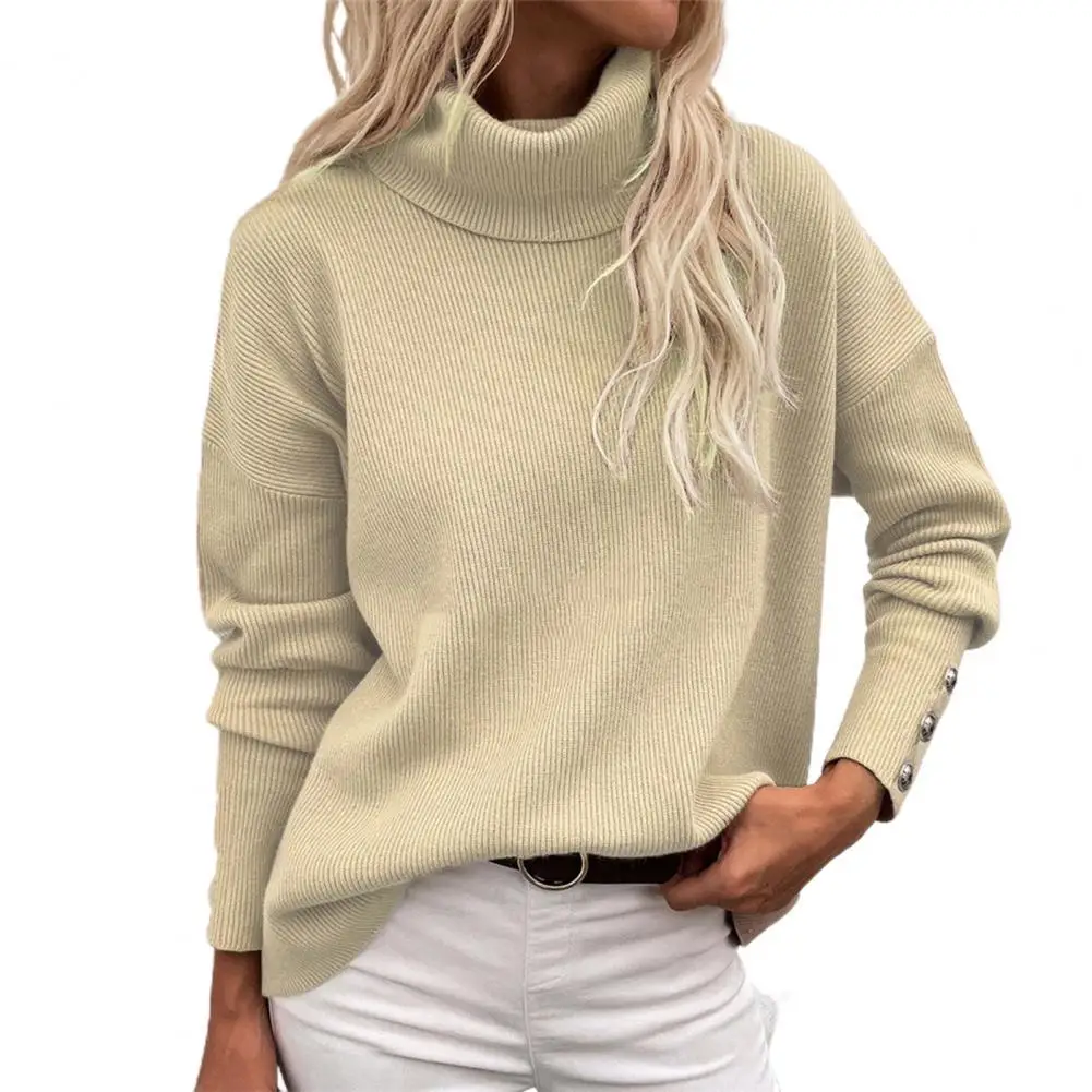 

2021 Women Sweater Solid Color Stand Collar Warm Long Sleeve Autumn Sweater for Daily Wear