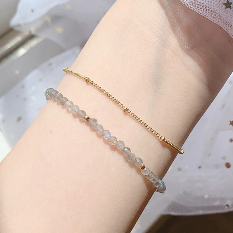 Lily Jewelry нежный браслет Лабрадорит из стерлингового серебра 925 пробы золотой цвет 7
