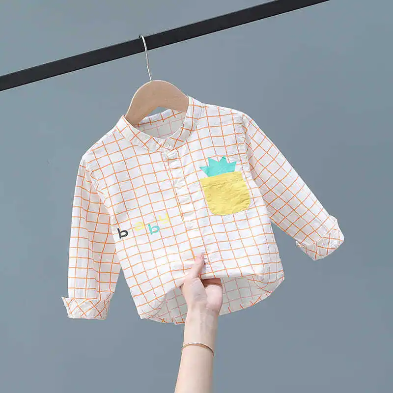 

Korean style spring and autumn western style plaid shirt casual trendy boy baby summer shirt P4757