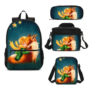 the little prince design school bags backpack cartoon print 4pcsset schoolbags with cooler box pen bag bookbag casual daypacks free global shipping