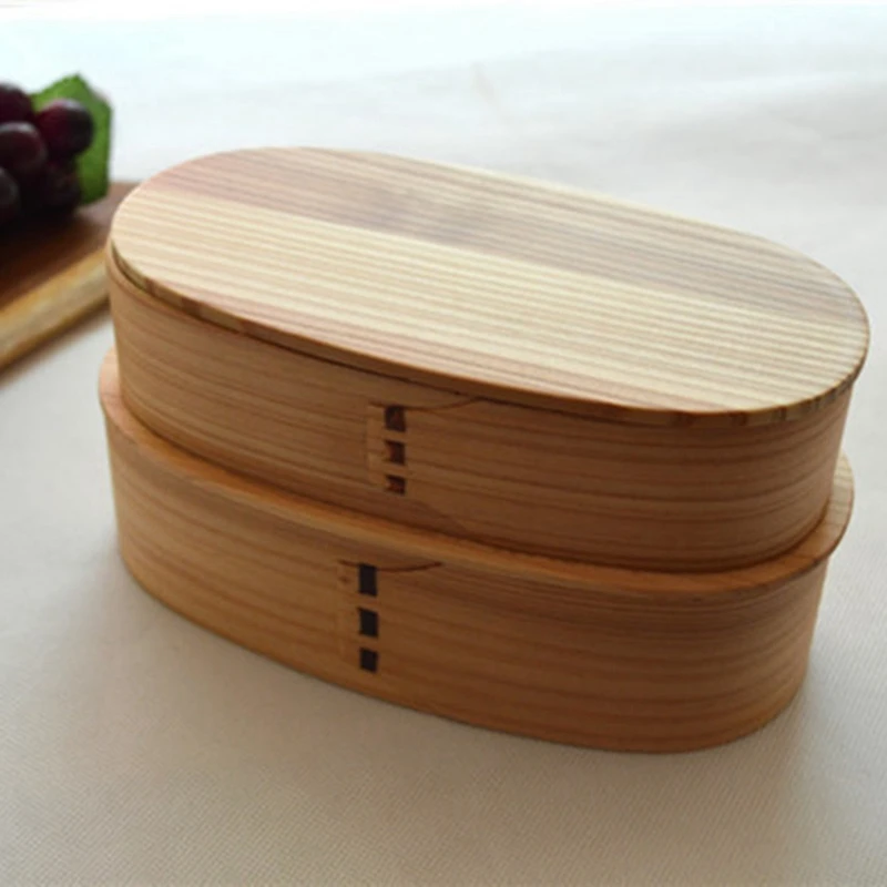 Двухслойные деревянные коробки Bento в японском стиле ручной работы пищевые