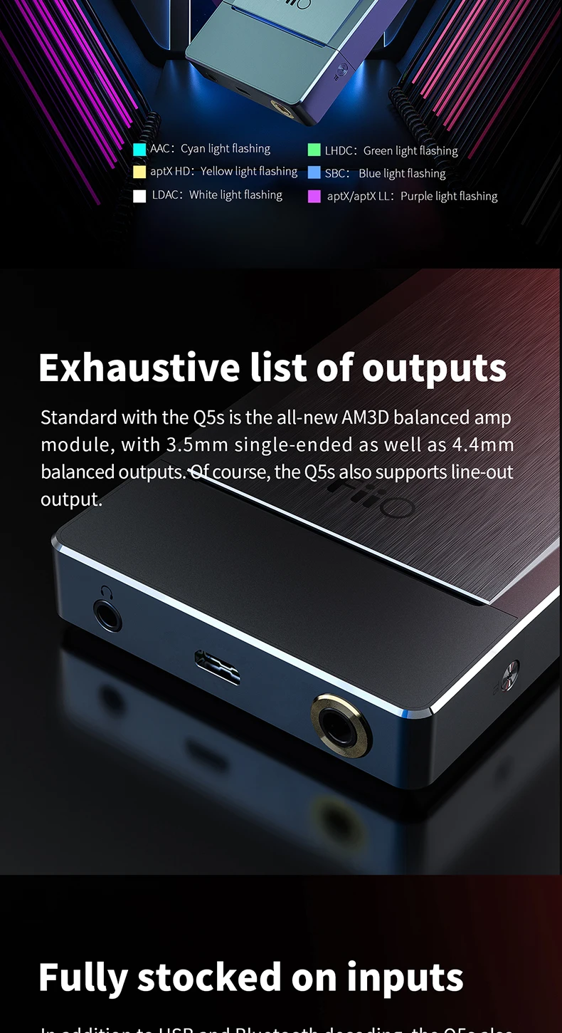 FiiO Q5s(THX-AAA AM3D) Bluetooth 5,0 AK4493EQ dsd-способный ЦАП и усилитель, USB ЦАП усилитель Q5s для iPhone/компьютера/Android/sony