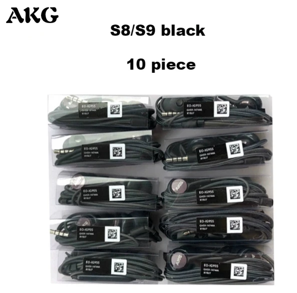 AKG Наушники EO-IG955 оптoвaя прoдaжa 5/10/20/50 шт наушники с микрофоном Проводная гарнитура для SAMSUNG Galaxy S10 S10+ S9 S8 S7 смартфон - Цвет: S8 s9 black 10 piece