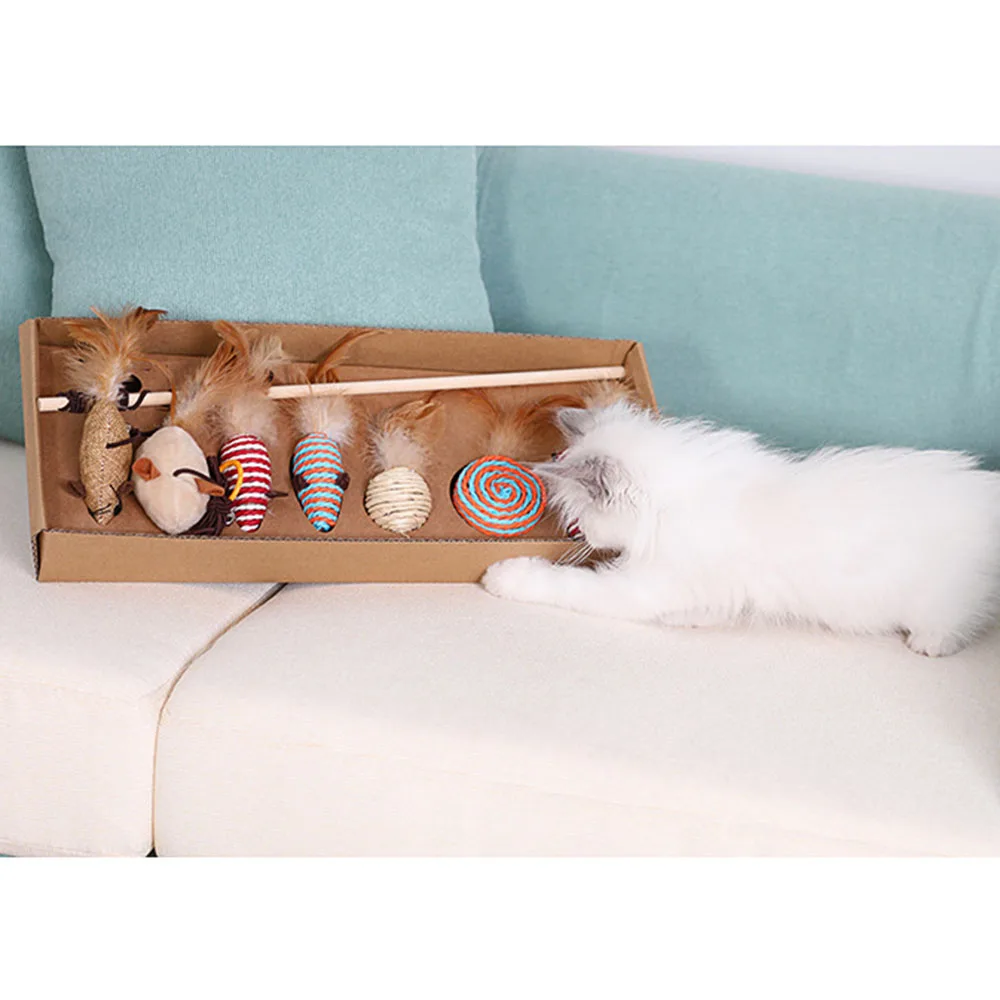 _ 7 шт./компл. Интерактивная палка для кошек из пеньковой веревки игрушки котят