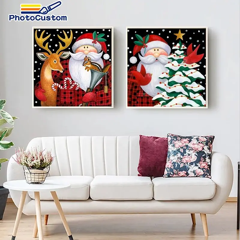 

PhotoCustom DIY Frame Painting By Numbers Cartoon Santa Claus Kits For Adults and Children Handpainted Gift Frame Artwork