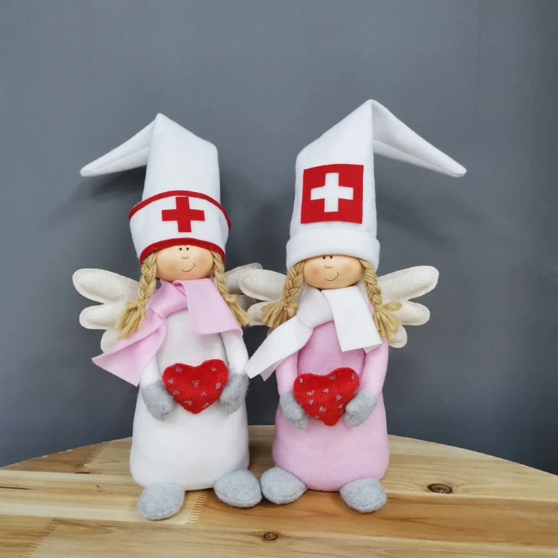 

Doctor and Nurse Holiday Gnome Handmade Swedish Tomte, Elf Santa Scandinavian Plush Long Hat Doll Home Decor Collectible 28GF