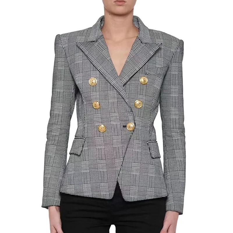 

Женский классический блейзер в клетку, двубортный приталенный Блейзер с пуговицами в виде льва, отличное качество, новинка 2023