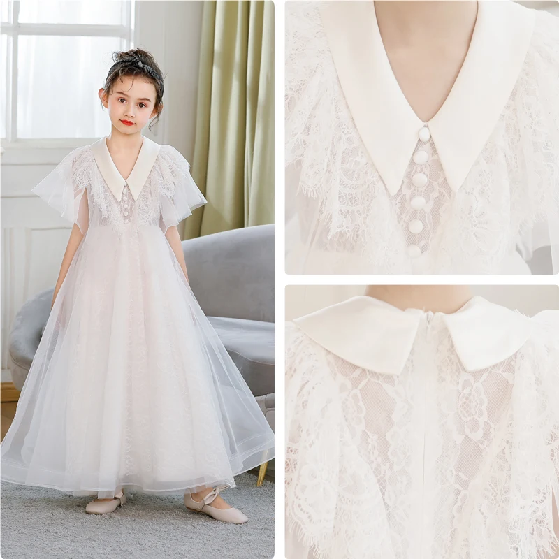 

Parent-child White Evening Dress CB171 Lace Ruched Formal Party Dresses V-Neck Short Sleeve Mom And Daughter Elegant Vestidos