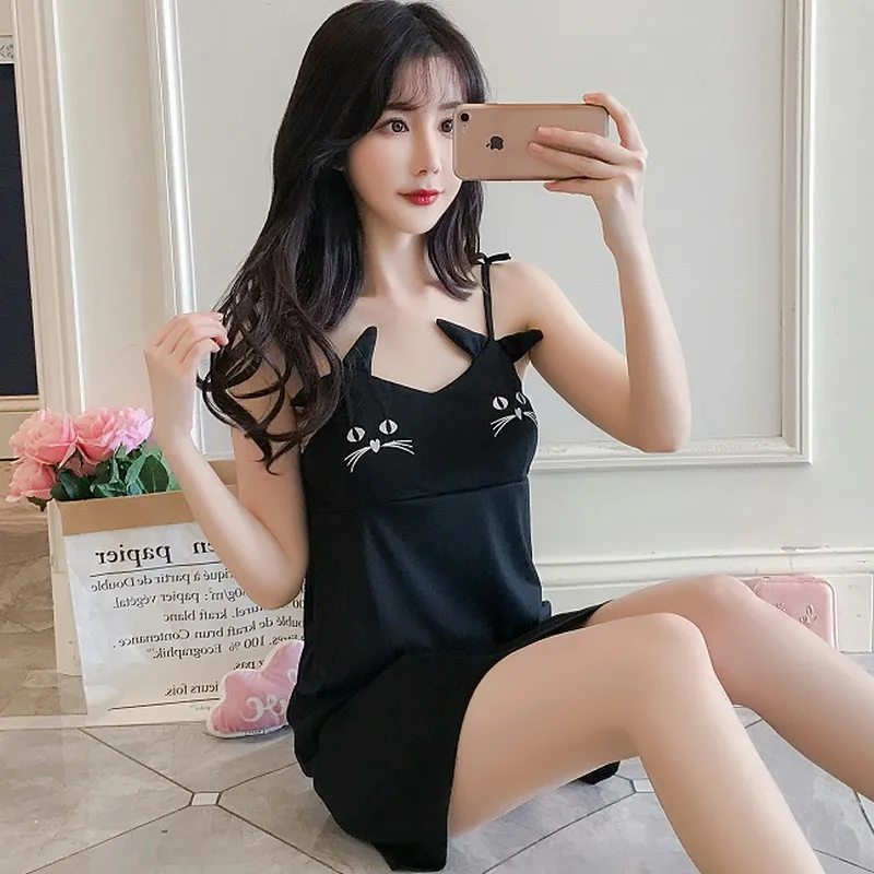 Женская ночная сорочка без рукавов пикантная рубашка с милым принтом большие